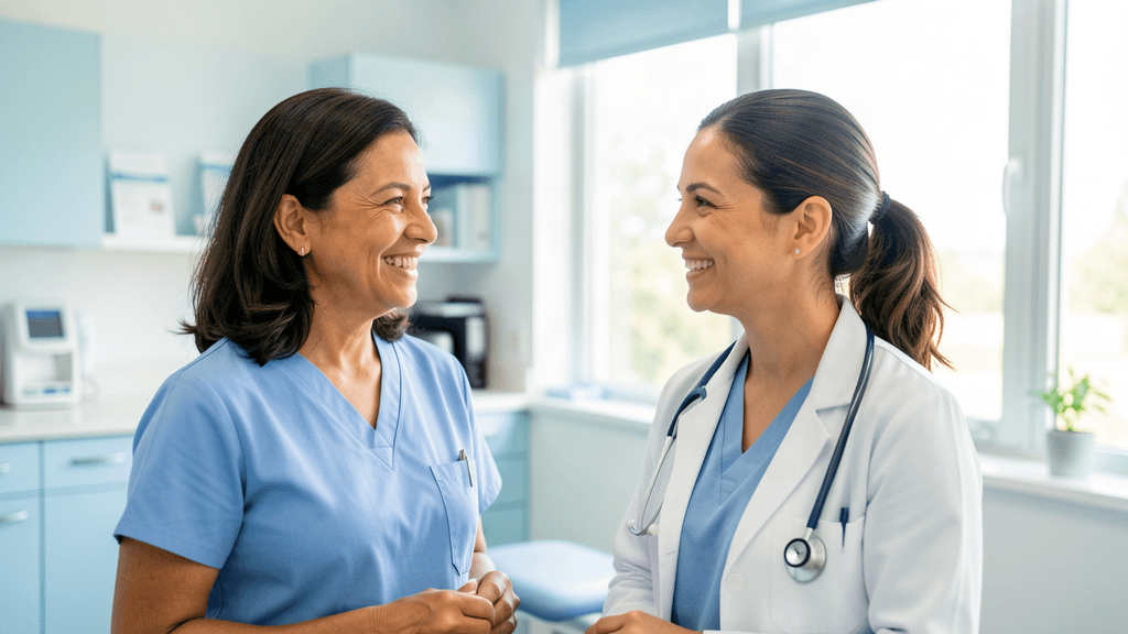 Médico sonriente con paciente